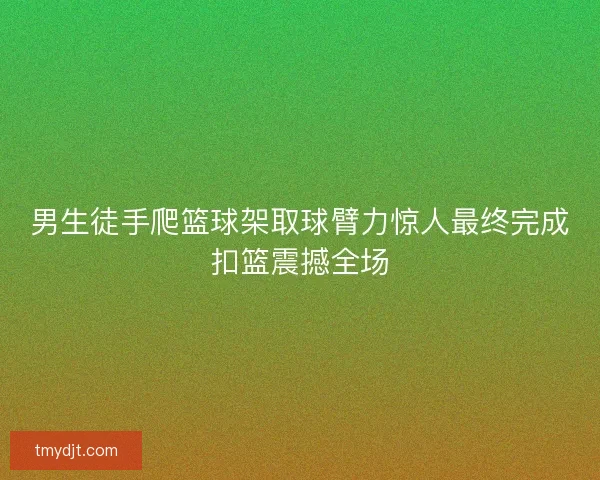 男生徒手爬篮球架取球臂力惊人最终完成扣篮震撼全场